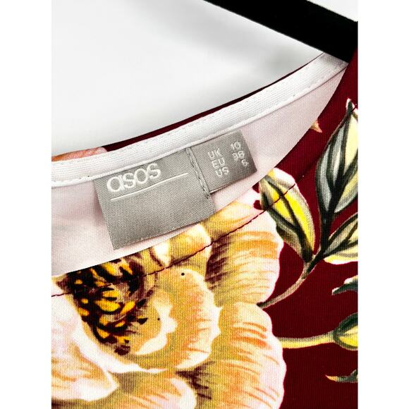 ASOS Curve Oxblood Floral T-Shirt Scuba Bodycon Dress Size 6 - Picture 7 of 8